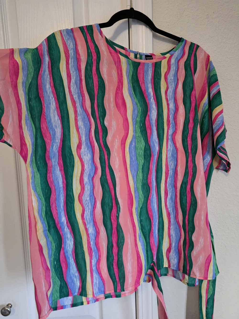SHEIN Multicolor Wave-Stripe Tunic Top - Pink, Green, Blue